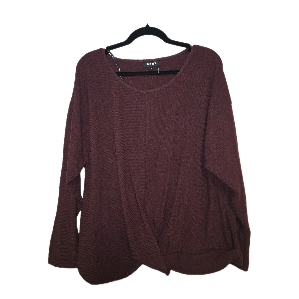 🍷 DKNY Cozy‎ Knit Surplice Wrap Sweater XL EUC Soft Pullover Minimalist Chic